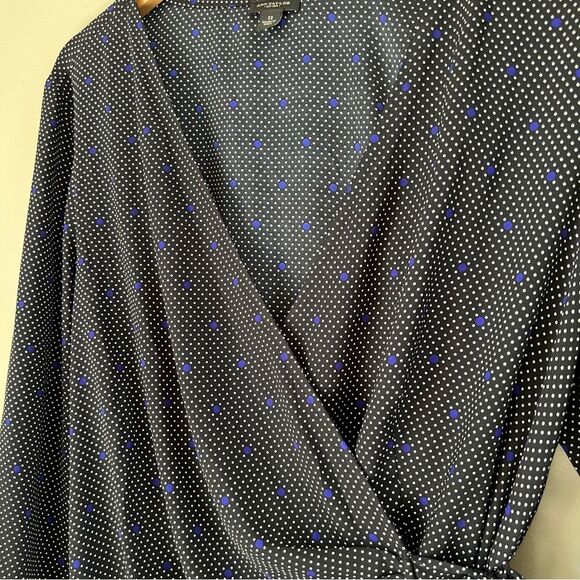 Ann Taylor Asymmetrical Wrap Tie 3/4 Sleeve Black Polka Dot Blouse Top Size 12 - Picture 4 of 11